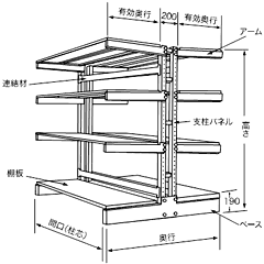 両面仕様　H 1800 タイプ 段数4段 (最下段 1段 ・ アーム 3段)